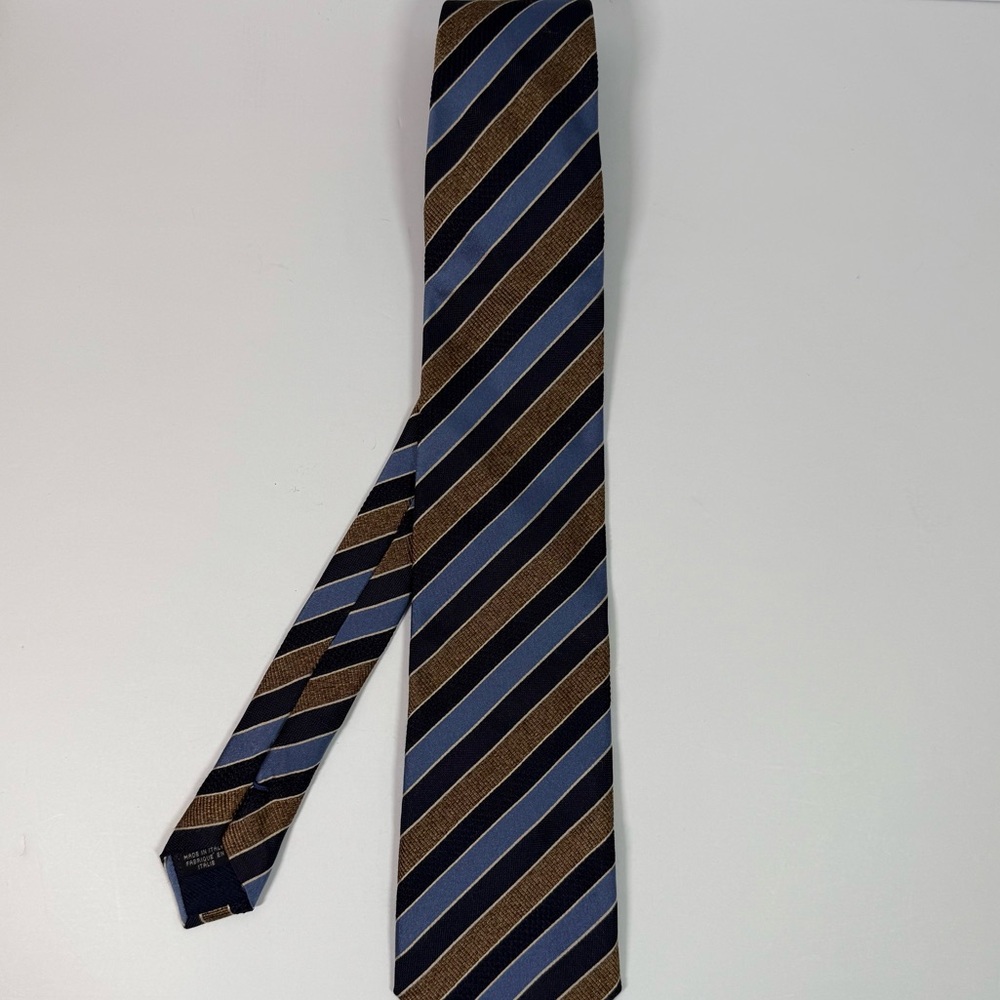 CANALI Tie Navy blue and copper striped 60”x 3.65” 100% Italian Silk Tie
